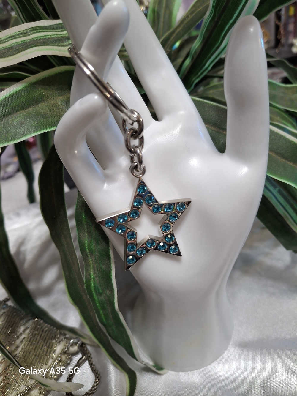 Coach Silver Star Keyring Bag Charm with Teal Crystal Accents